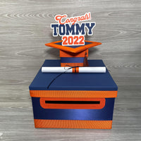 Graduation Card Box - Navy, Orange 10x10