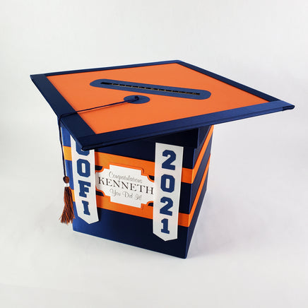 Navy & Orange Class of 2021 College Graduation Card Box