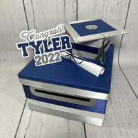 Graduation Card Box - Navy, Silver, White 10x10