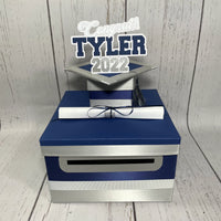 Graduation Card Box - Navy, Silver, White 10x10