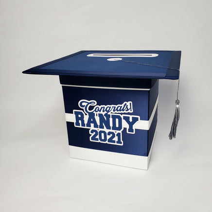 Navy and White Graduation Card Box