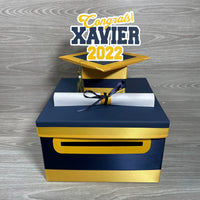 Graduation Card Box - Deep Navy, Yellow Gold 10x10