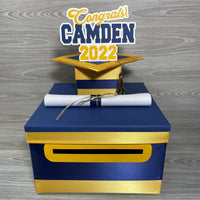 Graduation Card Box, Navy, Yellow Gold 10x10