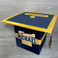 Grad Party Card Box - Deep Navy, Yellow Gold 8x8 Style 4