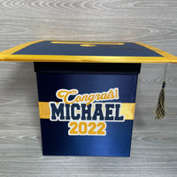 Grad Party Card Box - Deep Navy, Yellow Gold 8x8 Style 4