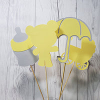 Neutral Baby Shower Centerpiece Sticks - Yellow, Gray