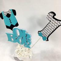 Oh Boy Birthday Centerpiece Sticks - Teal, Black, & Gray