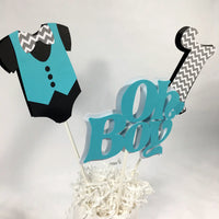 Oh Boy Birthday Centerpiece Sticks - Teal, Black, & Gray