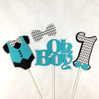 Oh Boy Birthday Centerpiece Sticks - Teal, Black, & Gray