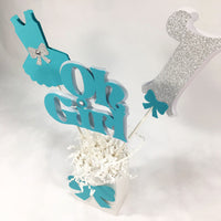 Oh Girl 1st Birthday Centerpiece Sticks - Turquoise Teal & Silver