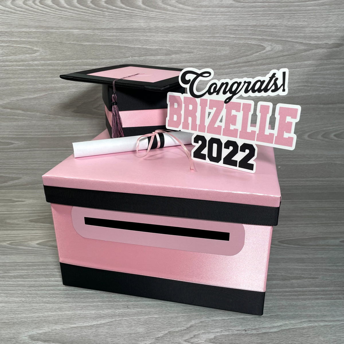 Graduation Card Box Pink, Black 10x10 Nepheryn Party