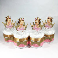 Pink & Gold Royal Princess Mini Diaper Cakes, Brunette