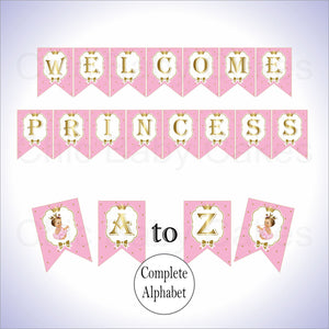 Pink & Gold Little Princess Alphabet Banner, Brunette