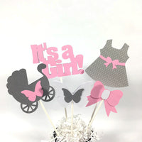 Pink & Gray It's a Girl Centerpiece Sticks
