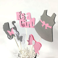 Pink & Gray It's a Girl Centerpiece Sticks
