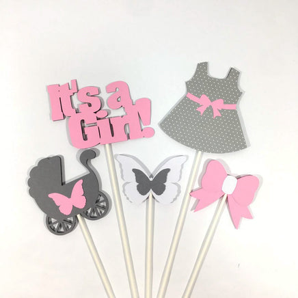 It's a Girl Pink & Gray Centerpiece Sticks