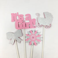 Pink & Silver It's a Girl Centerpiece Sticks