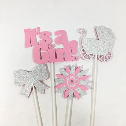 Pink & Silver It's a Girl Centerpiece Sticks