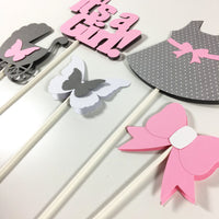 Pink & Gray It's a Girl Centerpiece Sticks