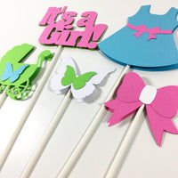 Pink, Green, & Blue It's a Girl Centerpiece Sticks