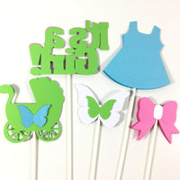 Pink, Green, & Blue It's a Girl Centerpiece Sticks