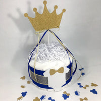 Royal Blue, Gold 1 Tier Prince Diaper Cake Centerpiece