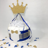 Royal Blue, Gold 1 Tier Prince Diaper Cake Centerpiece