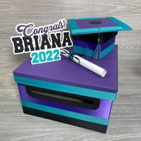 Graduation Card Box - Purple, Black, Turquoise 10x10