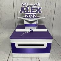 Royal Purple & White Graduation Card Box