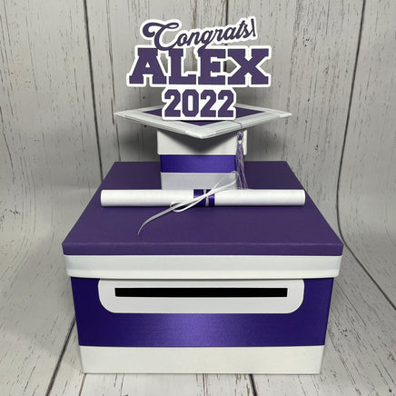 Royal Purple & White Graduation Card Box