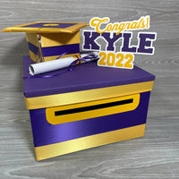 Graduation Card Box - Purple, Yellow Gold 10x10