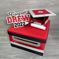 Graduation Card Box - Red, Black, Gray 10x10