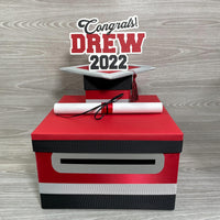 Graduation Card Box - Red, Black, Gray 10x10