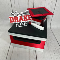 Graduation Card Box - Black, Red, White 10x10