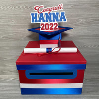Graduation Card Box - Red, Royal Blue 10x10