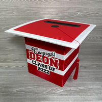 Graduation Cap Card Box - Red, White, Black 8x8