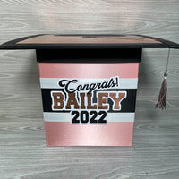 Graduation Cap Card Box - Rose Gold, Black, White 8x8 Style 1