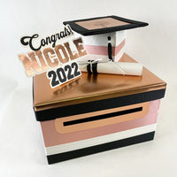 Graduation Card Box - Rose Gold, Black 10x10