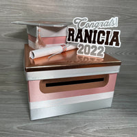 Rose Gold, Silver, & White Graduation Card Box