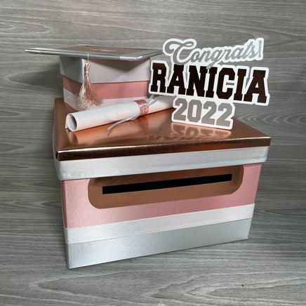 Rose Gold, Silver, & White Graduation Card Box