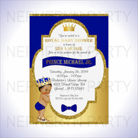 Royal Blue & Gold Little Prince Baby Shower Invite, Brown