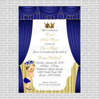 Royal Blue and Gold Little Prince Invite, Brunette