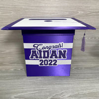 Graduation Cap Card Box - Purple, White 8x8 Style 2