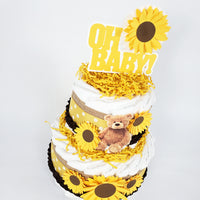 Sunflowers & Teddy Bears 2-tier Diaper Cake Centerpiece