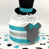 Little Man 1 Tier Diaper Cake, Teal, Gray