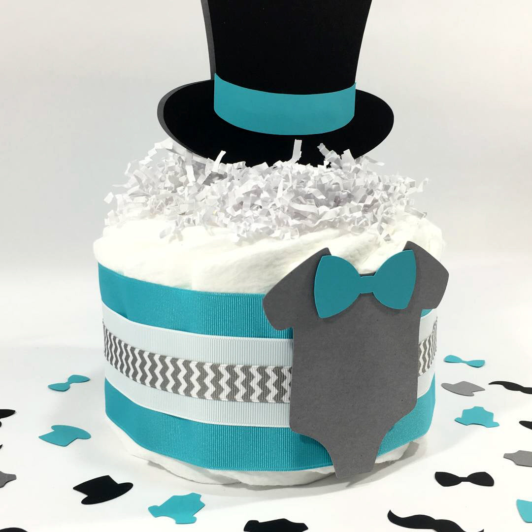 Little Man Tier Diaper Cake, Teal, Gray