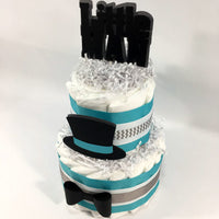 Little Man 2 Tier Diaper Cake, Teal, Gray