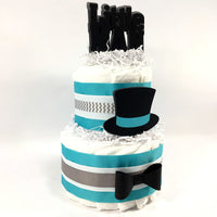 Little Man 2 Tier Diaper Cake, Teal, Gray