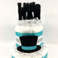Teal, Black, & Gray Little Man Diaper Cake Centerpiece
