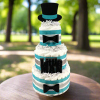 Teal and Gray Little Man Diaper Cake